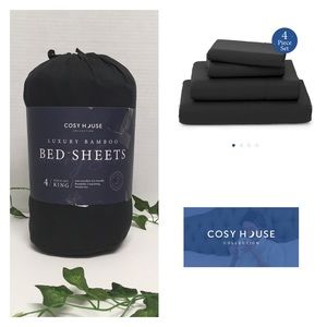Cosy House Luxury Bamboo KING Sheet Set Black Hypoallergenic Microbial N…